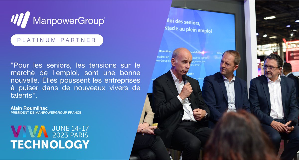 ManpowerGroupFR's tweet photo. @VivaTech @drtcp @ManpowerGroup @ANDRH_Officiel @murielpenicaud @Sf_Merlo @RooBristol @Darrieu @EntProgres @ManpowerFrance @DenisGayout @belcorporate @BNPParibas @junglevr @glickon @thechataHQ @JonasPrising @AlainRoumilhac @ThibautGuilluy @dmartindijon @LinkedInFrance Le taux d'emploi des seniors en France est inférieur à celui de nos voisins européens. Chez ManpowerGroup, nous mettons des mesures en place pour favoriser leur insertion et maintien dans l'emploi. Au coeur de nos actions : la formation 🧑‍🏫 #Vivatech https://t.co/QsGwjKQ9Bh