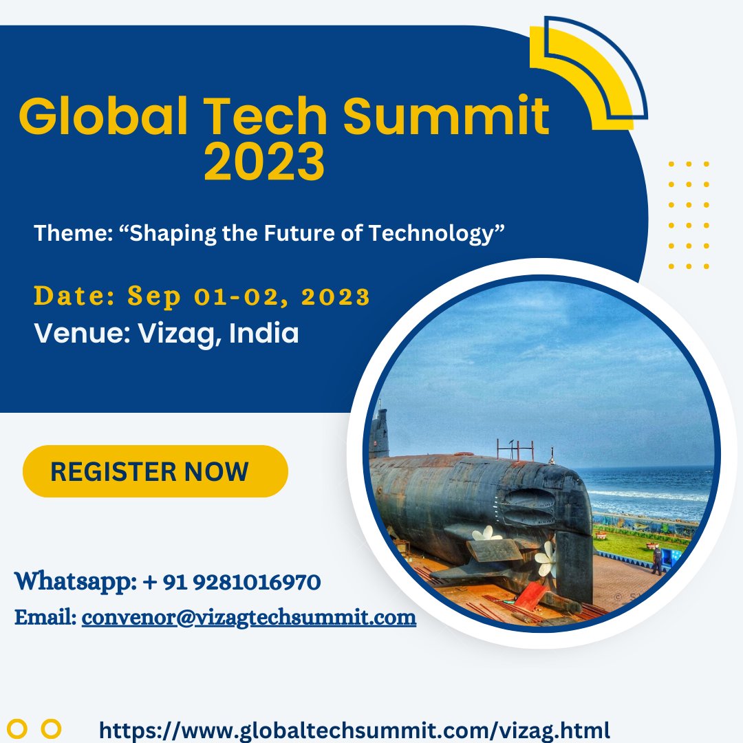 We cordially invite you to be a part of this #Global_Tech_Summit. The event will take place on Sep- 01-02, 2023 at #Vizag, #India and will bring together #prominent_academics, #researchers, and #professionals in the #Medical field. 

#email : convenor@vizagtechsummit.com
