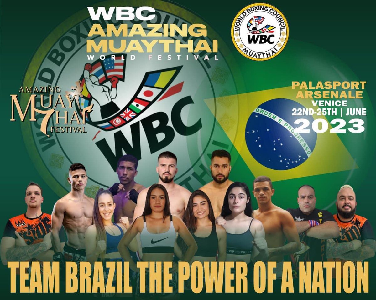 WBCMuaythai's tweet photo. #wbcamazingmuaythaiworldfestival 

Team Brazil 🇧🇷 squad for next week’s 𝐖𝐁𝐂 𝐀𝐦𝐚𝐳𝐢𝐧𝐠 𝐌𝐮𝐚𝐲𝐓𝐡𝐚𝐢 𝐖𝐨𝐫𝐥𝐝 𝐅𝐞𝐬𝐭𝐢𝐯𝐚𝐥 in the #huntforgold 🏅

The stunning city of Venice awaits from June 22-25 https://t.co/b3iaTUz4NB