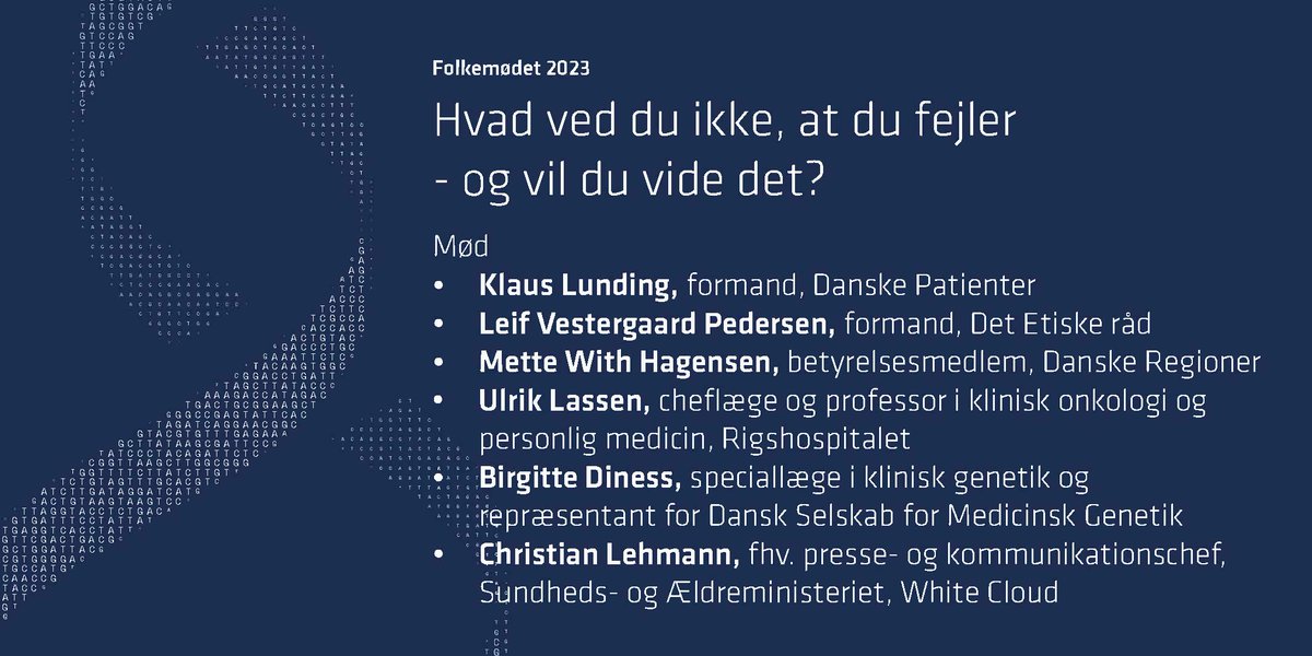 Nationalt Genom Center (@genomcenterdk) on Twitter photo Ses vi på folkemødet lørdag den 17. juni kl. 16.15 i
<a href="/regionerne/">Danske Regioner</a> telt (F8)? ☀
Sammen med førende eksperter debatterer vi sekundære fund i forbindelse med genetiske analyser.
Program 2023 | Folkemødet (folkemoedet.dk) #fmdk Ses vi på folkemødet lørdag den 17. juni kl. 16.15 i
<a href="/regionerne/">Danske Regioner</a> telt (F8)? ☀
Sammen med førende eksperter debatterer vi sekundære fund i forbindelse med genetiske analyser.
Program 2023 | Folkemødet (folkemoedet.dk) #fmdk