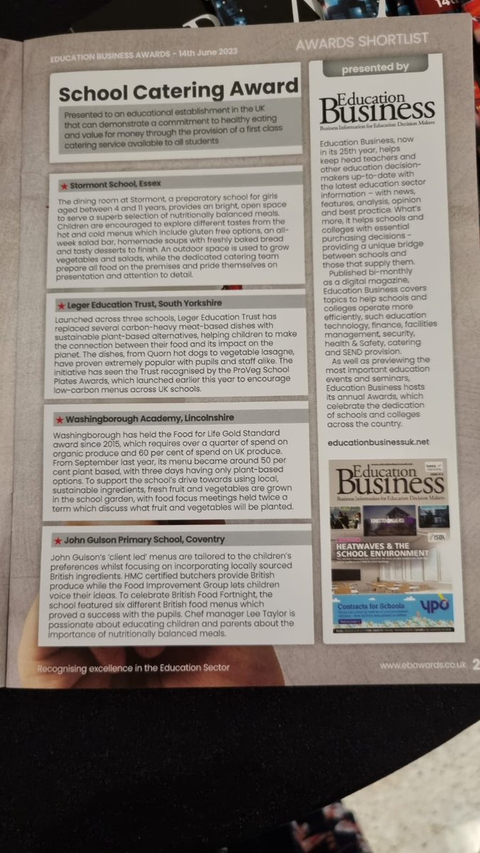 Well, Leger catering has arrived at our school business awards!