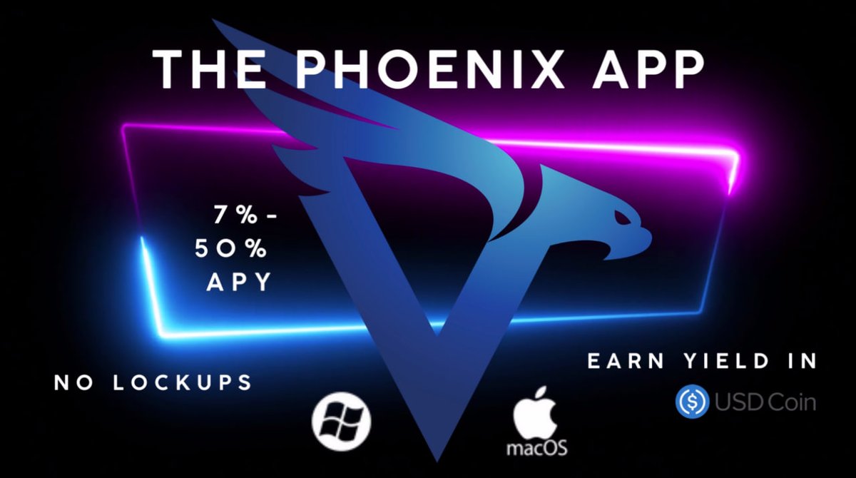 We are a safe, secure and regulated platform,
where you can earn 7% - 50% APY paid in USDC

- Regulated
- No Lockups
- Withdraw anytime
- Doxxed team

Find out more on phoenixapp.io 
Join our Telegram t.me/ThePhoenixApp

#PassiveIncome #Secure #NoLockups