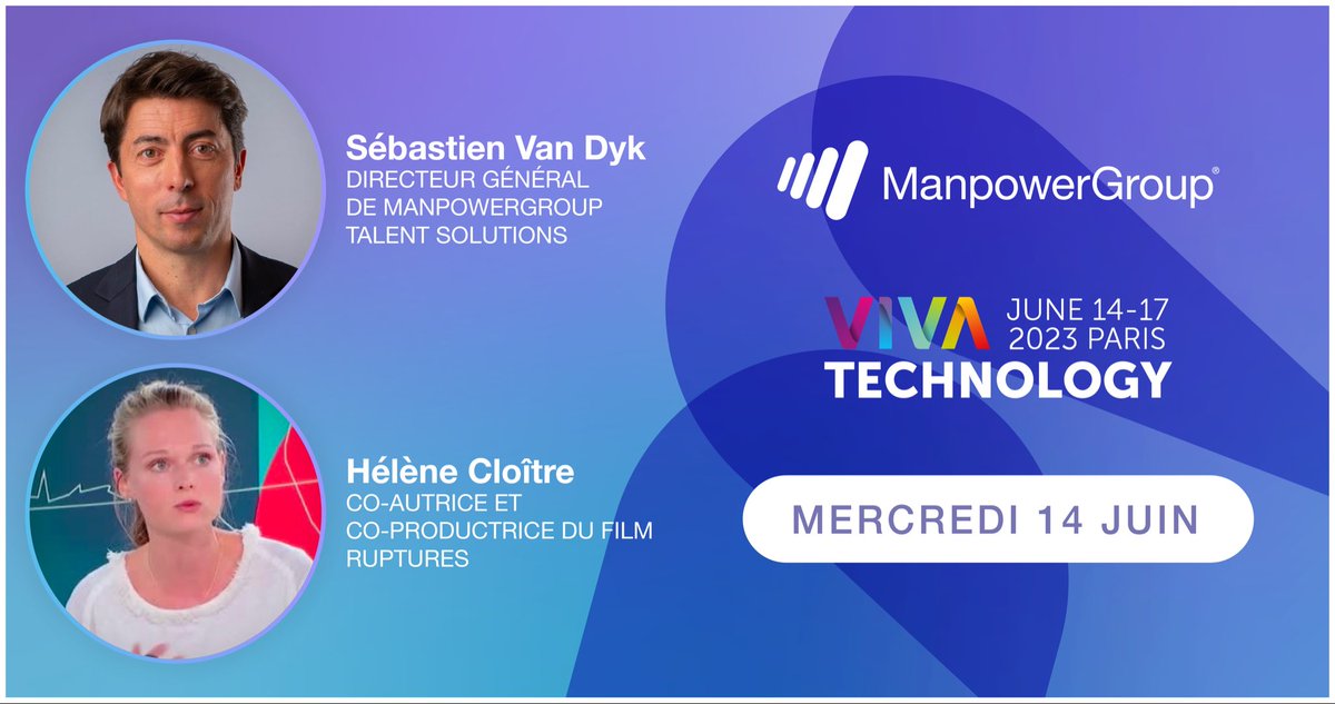[ #VivaTech] C’est le moment de se diriger vers la scène du Lab #TheNewHumanAge de <a href="/ManpowerGroupFR/">ManpowerGroup France</a> (📍 J38)

À 14h30, <a href="/SebVanDyk/">Sebastien Van Dyk</a>, notre directeur général, y expliquera comment Talent Solutions impacte la transition écologique à travers la solution Green Booster, une approche