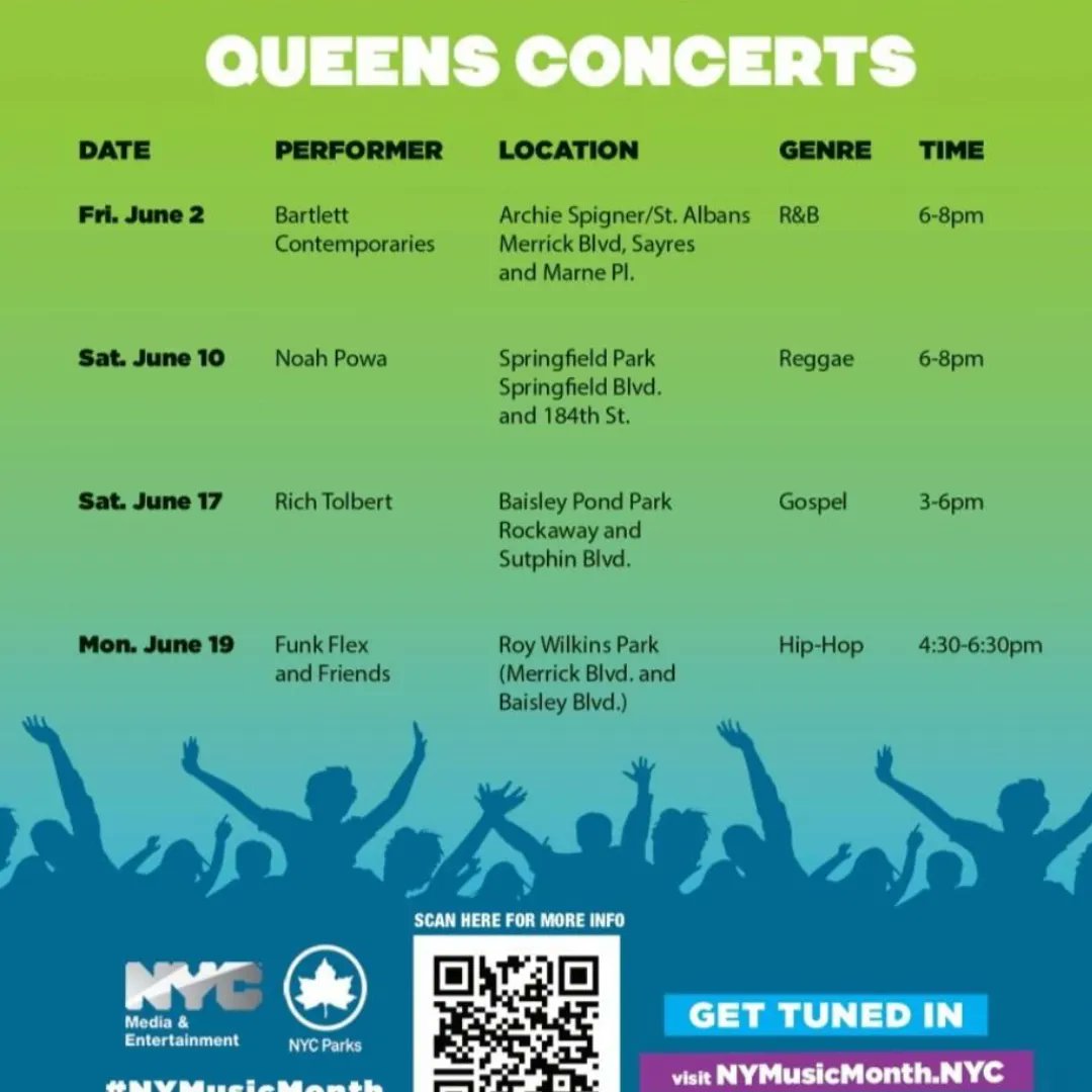 The Mayor's Office of Media &amp; Entertainment is announces the return of New York Music Month this June, offering a mix of live and virtual programming that showcases and supports the diverse talent of NYC's music community. Check out these FREE concerts in Queens this month!!
