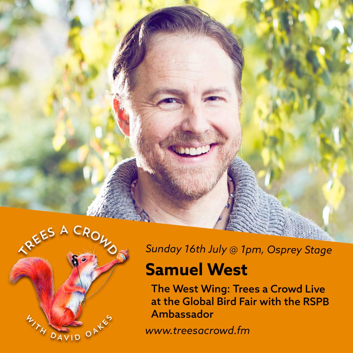 🐦🦅🐤 The TREES A CROWD Podcast is headed to the @GlobalBirdfair! 🪶🪺🦉

THE WEST WING
Actor, Director & @Natures_Voice ambassador, @exitthelemming, will be appearing alongside host @David_Oakes on Sunday 16th of July @ 1pm.

Expect Birds, Poetry and all things Great and Small!