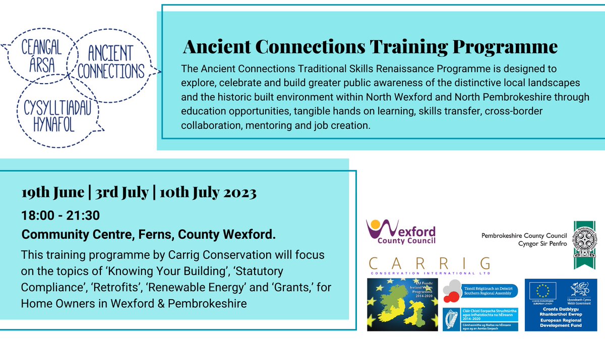 Ancient Connections (@ancientconnect1) on Twitter photo FREE Traditional Skills workshops and seminars in Ferns!
"How to Conserve Your Old Building"- Training programme
🗓 19th June, 3rd July, 10th July
Book your FREE place here 👉 eventbrite.ie/e/how-to-conse…
<a href="/wexpempilgrim/">Wexford Pembrokeshire Pilgrim Way</a> FREE Traditional Skills workshops and seminars in Ferns!
"How to Conserve Your Old Building"- Training programme
🗓 19th June, 3rd July, 10th July
Book your FREE place here 👉 eventbrite.ie/e/how-to-conse…
<a href="/wexpempilgrim/">Wexford Pembrokeshire Pilgrim Way</a>