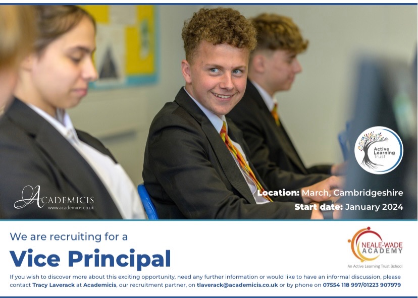 📣 We are recruiting for a Vice Principal; for more information or to apply, please call Tracy Laverack on 01223 907979 / 07554 118997 or visit academicis.co.uk/apply/

#Academicis #Education #School #EducationRecruitment #DeputyHeadteacher #Head #Headteacher #Careers #Principal