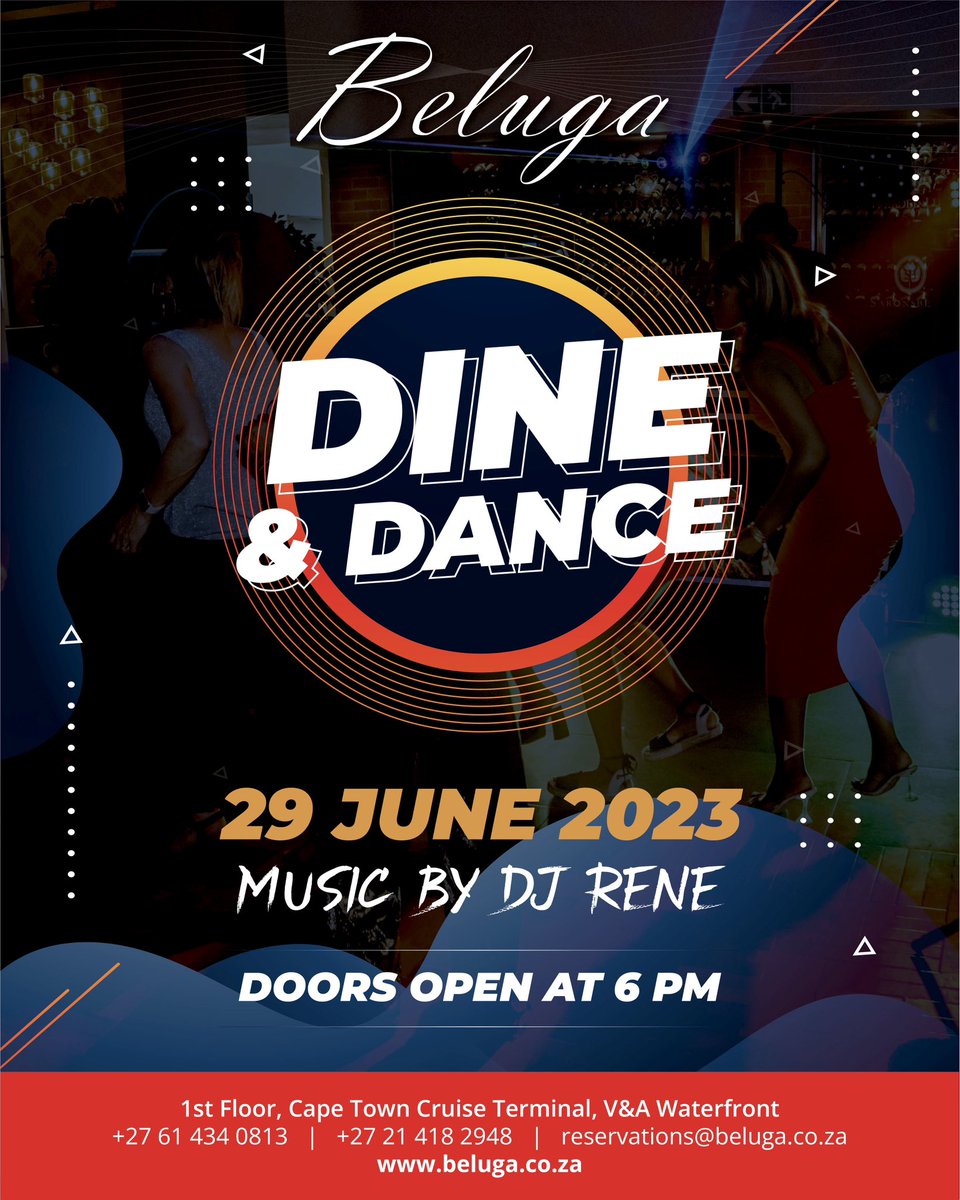 Join us on the 29th June for another exciting Dine &amp; Dance with @djrenethefrenchman 🥳💃🏻🕺🏻

📍1st Floor, Cape Town Cruise Terminal, @vandawaterfront 📍 

HOW TO BOOK:✍️
- Call: +27 21 418 2948
- Email: reservations@beluga.co.za
- Book with the DinePlan link in our bio