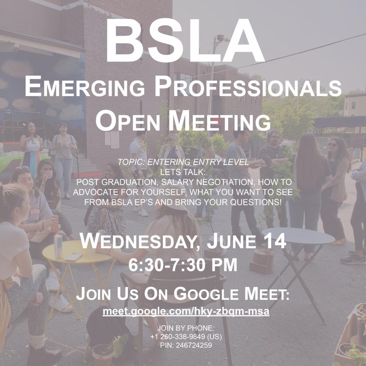 BSLA Emerging Professionals meet online TONIGHT June 14, 6:30pm. Also: BSLA Leadership wants you! + our regular lineup of JOBS listings. Details here: conta.cc/43zidZQ