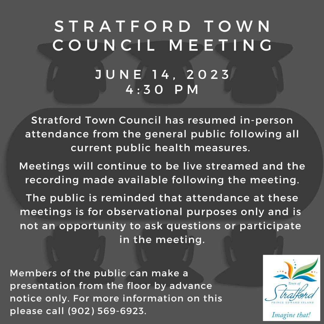 The monthly council meeting for June begins at 4:30pm. We have a couple of special presentations included today to our  Water School calendar winners as well as recognizing some Canada Games athletes from #StratfordPEI who will be joining us. #councilmtg #PEI #peimuni