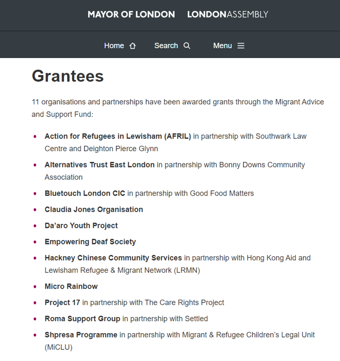 Thank you to <a href="/LondonAssembly/">London Assembly</a>, we are one of 11 recipients of the Migrant Advice and Support Fund allowing us to provide Immigration advice to our clients rather than referring them to already overstretched partners. 

Pleased to partner with <a href="/bdca247/">Bonny Downs</a> to cover even more of Newham!