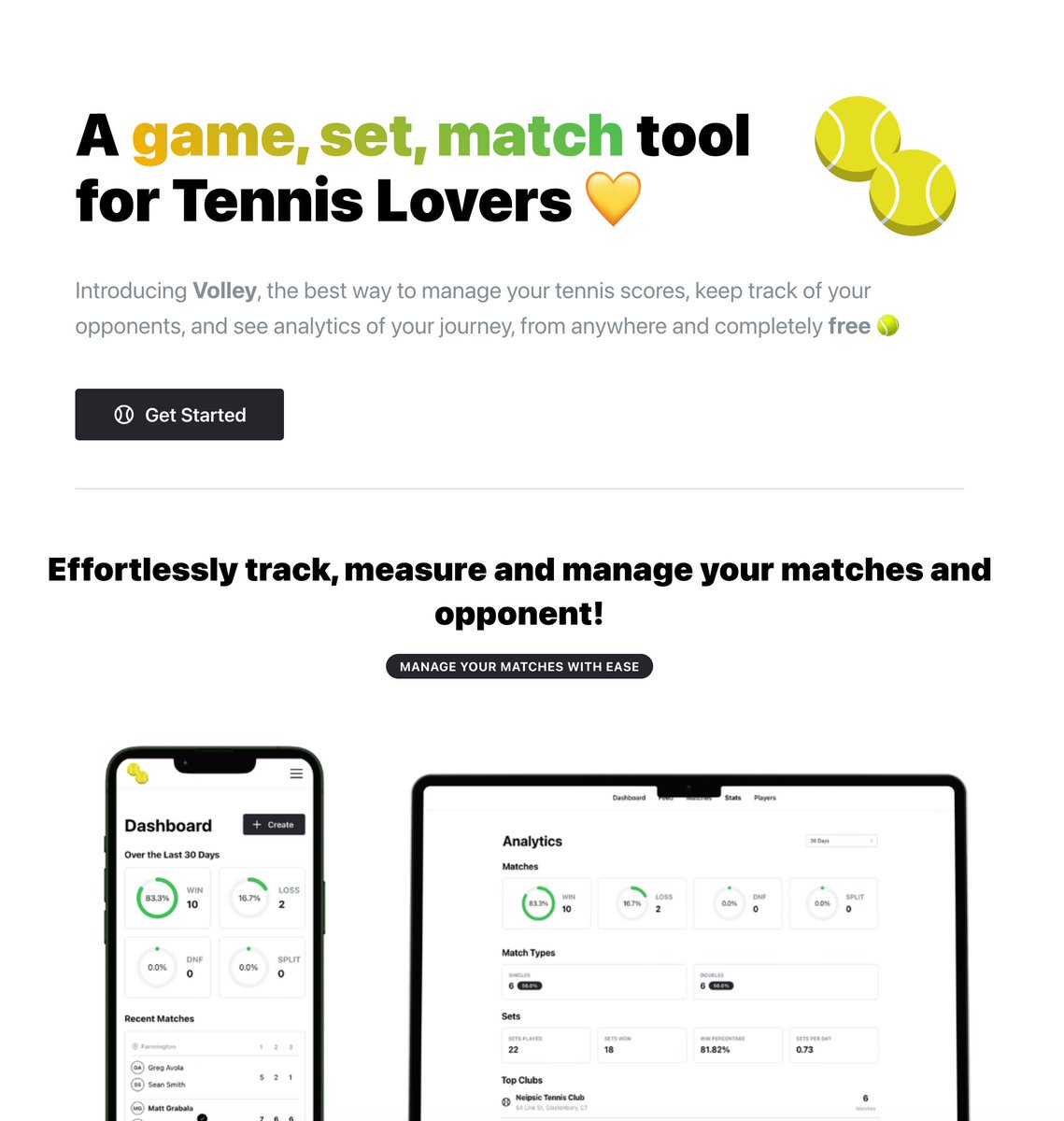 getvolleyapp's tweet photo. 🎾 Introducing Volley, a game-changer for tennis enthusiasts! 📊🏆 Say goodbye to scorekeeping headaches and hello to easy tracking, and analysis of your personal tennis scores. 📈🔎 Dive into match analytics and gain valuable insights like never before. https://t.co/pIOSPI90f4 https://t.co/mAUsZPLGFx