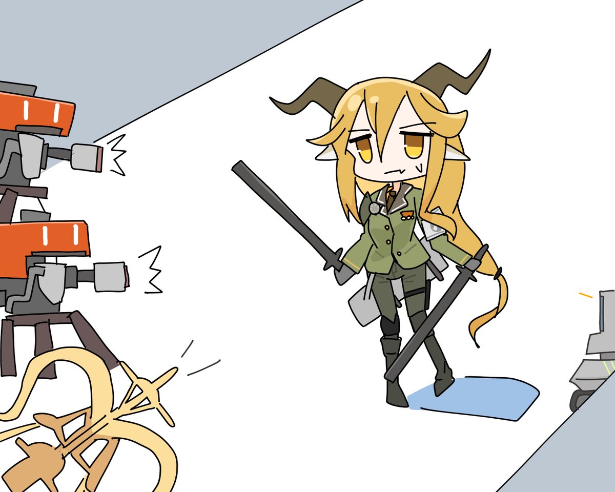 1girl horns holding long hair jacket holding sword sword  illustration images