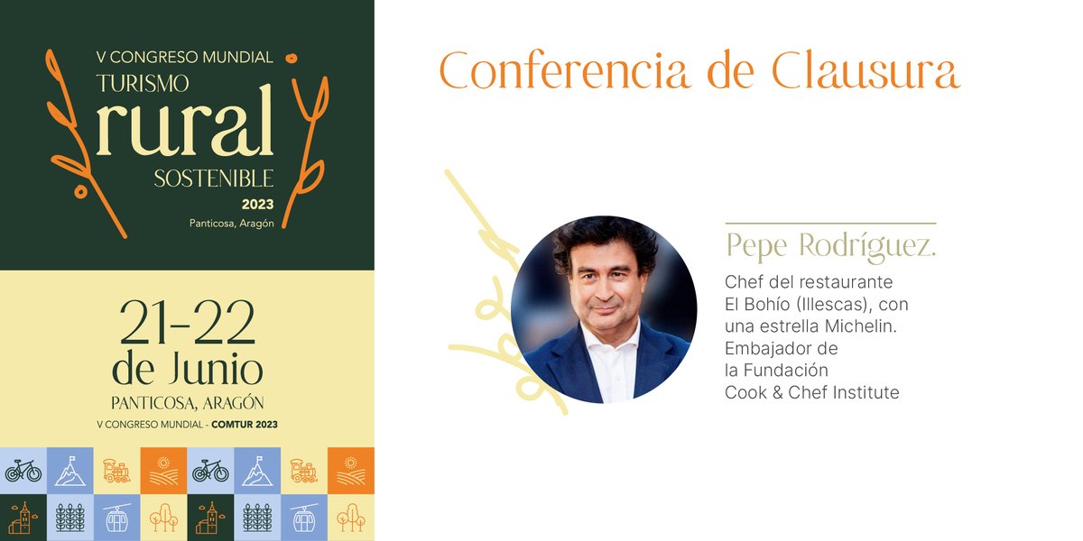 directivosAdea's tweet photo. 📣📣📣@Pepe_elBohio, chef del restaurante @elbohioillescas, embajador de la Fundación Cook & Chef Institute y jurado de @MasterChef_es, clausurará el V Congreso de Turismo Rural #COMTUR en #Panticosa #turismo #Aragón https://t.co/8OzMOMCw9N