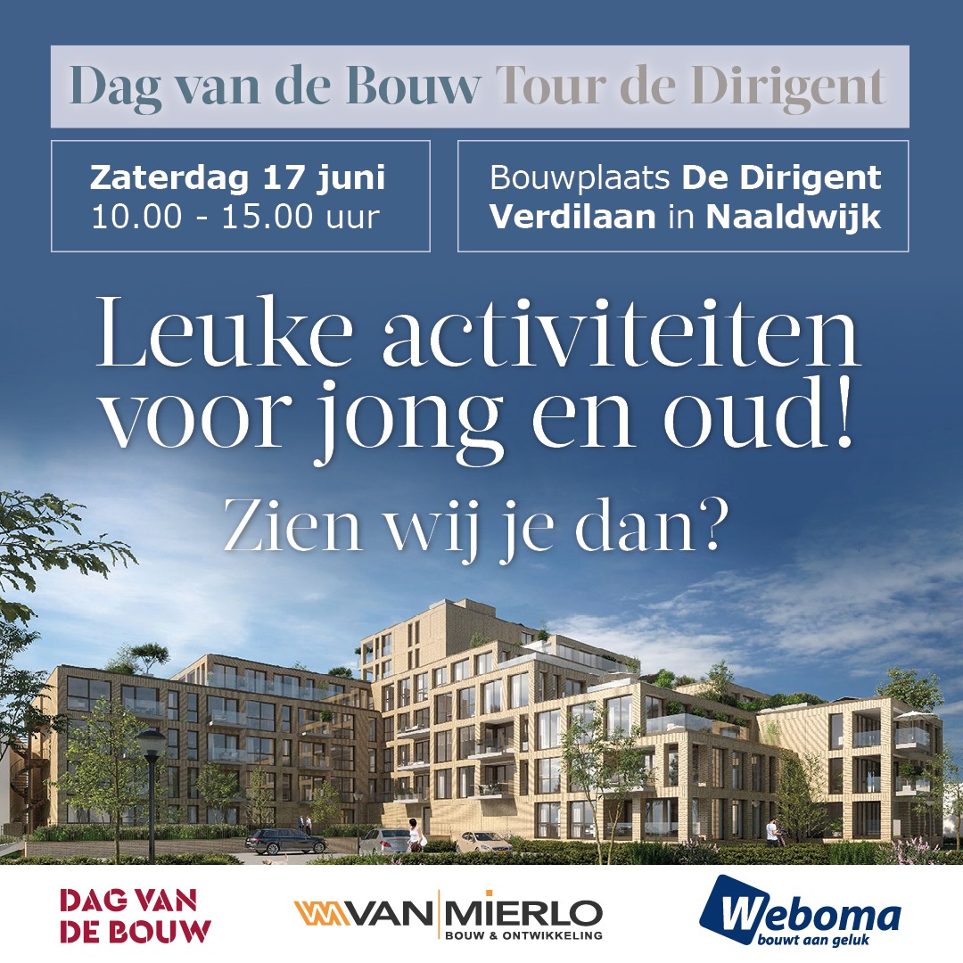 Weboma (@weboma) on Twitter photo Zaterdag is het zover, de Dag van de Bouw! Gezamenlijk met <a href="/VanMierloBouw/">Van Mierlo</a> zullen wij project De Dirigent openstellen! Zien wij jou aanstaande zaterdag tussen 10.00 en 15.00 uur op de bouwplaats (nabij Verdilaan 43) in Naaldwijk? Tot dan! Zaterdag is het zover, de Dag van de Bouw! Gezamenlijk met <a href="/VanMierloBouw/">Van Mierlo</a> zullen wij project De Dirigent openstellen! Zien wij jou aanstaande zaterdag tussen 10.00 en 15.00 uur op de bouwplaats (nabij Verdilaan 43) in Naaldwijk? Tot dan!