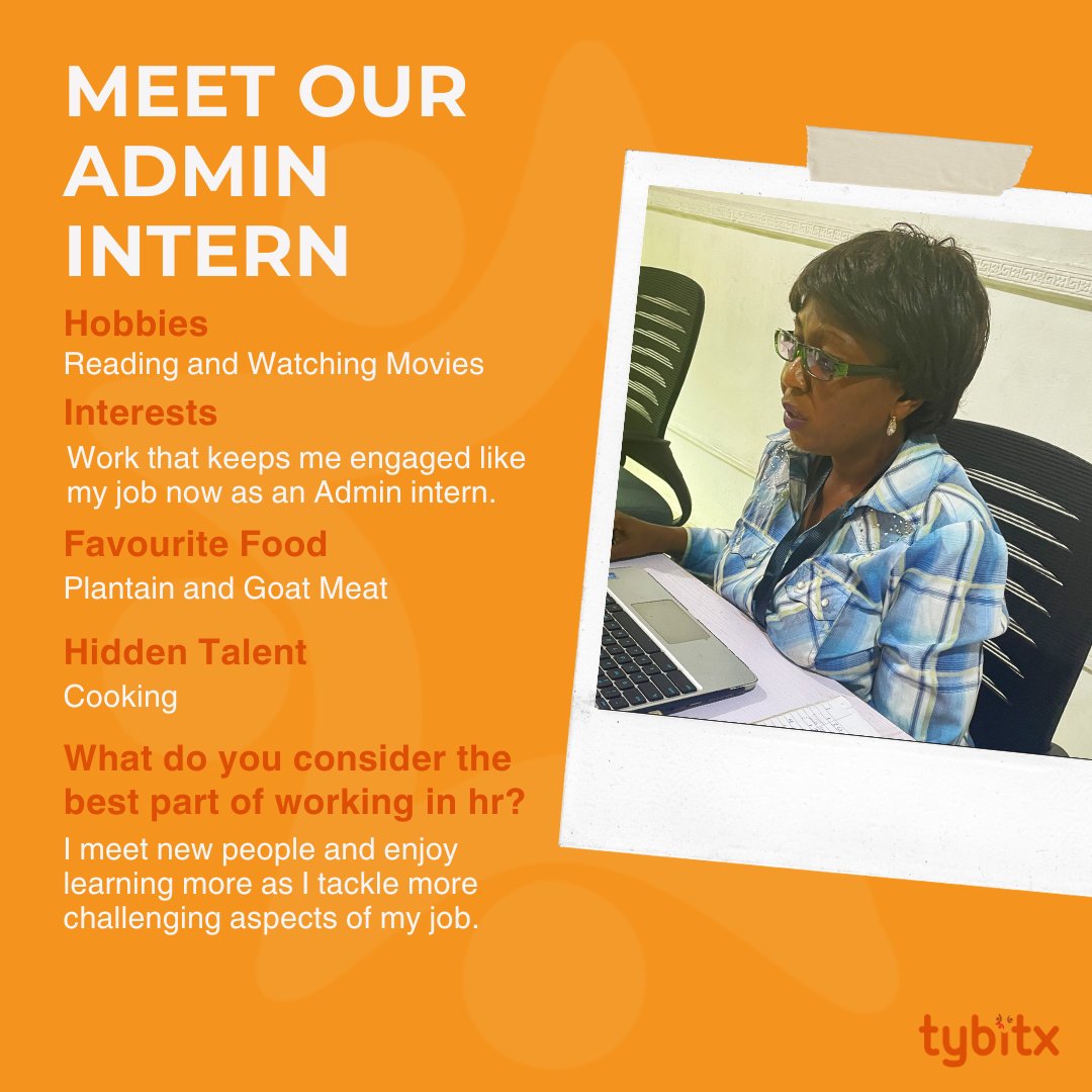Tybitx_Services's tweet photo. Employee Spotlight!!
Meet our lovely Admin Intern, Miss Josephine Daka๐
....
#employee #hr #recruiting #career #nigerianjobs #careerinspiration #careergoals #proudemployee #employeeappreciation #employeespotlight https://t.co/URp9Ng8EeZ