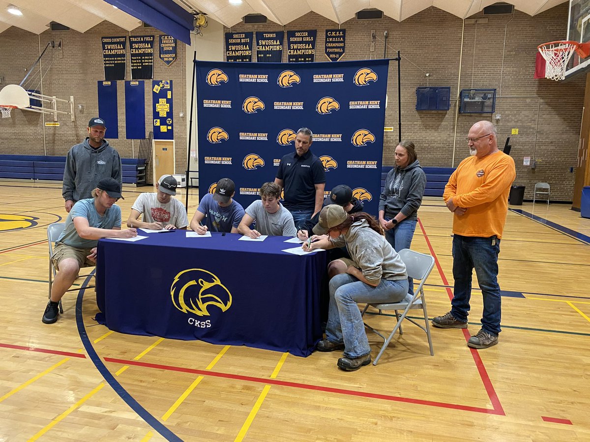 Exciting day for our 6 CKSS Graduates signing for their future apprenticeships! Thanks to CDN Metal Fabrication, Top Notch Construction, Production Plus, Barber Electric, Jovan Mechanical and Honey Electric for investing in our youth!