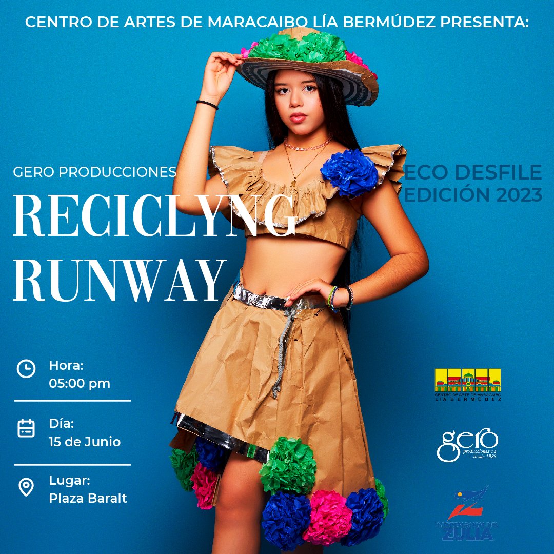 El centro de Arte de Maracaibo Lía Bermúdez, junto con Gero Producciones, se complacen en invitarlos a la presentación de "Recicling Rundway" Edición 2023.

🗓️ Jueves 15 de Junio
🕔 5:00pm 
📍 Plaza Baralt
🎫 Entrada Libre.