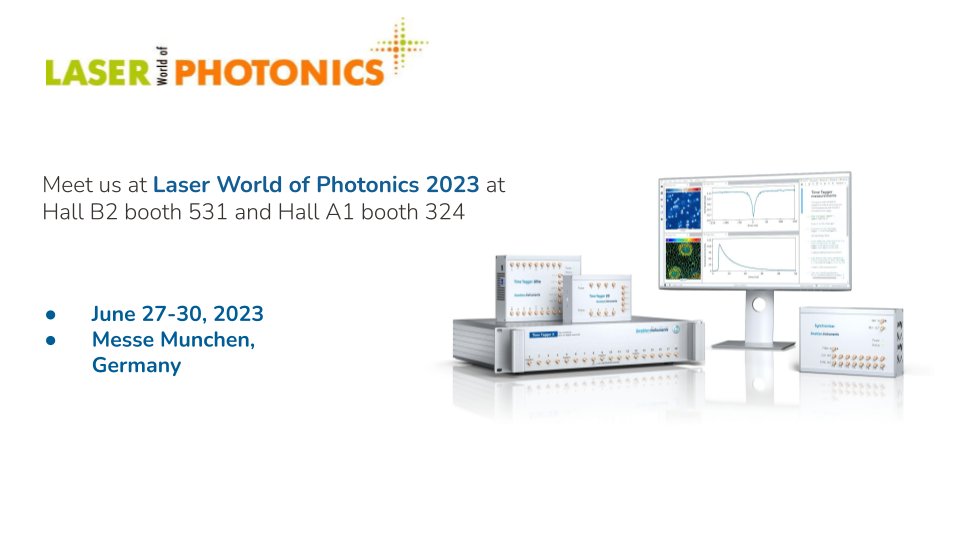 We're excited to join the world’s leading trade fair for the photonics industry - Laser World of Photonics 2023. Visit us at Hall B2 Booth 321, Hall A1 Booth 324, and our Career Booth.

#LaserWorldofPhotonics2023 #SwabianInstruments #TimeTagger #PulseStreamer #PhotonicsInnovation