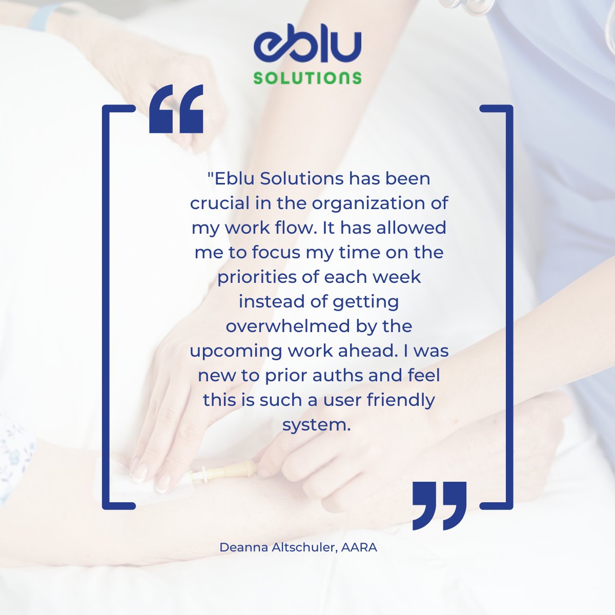 eBluSolutions's tweet image. Thank you so much for the kind words, Deanna! 💕

Are you ready to learn how eBlu Solutions can help your specialty healthcare practice&apos;s prior authorization workflow at no cost to your organization? Let&apos;s go!