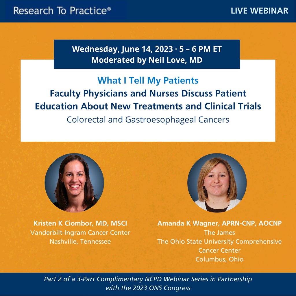 Join us today at 5 PM ET for part two of a three-part live webinar featuring a discussion about new treatments and clinical trials for colorectal and gastroesophageal cancers. Register for this event at the link below. bit.ly/45XXDnF