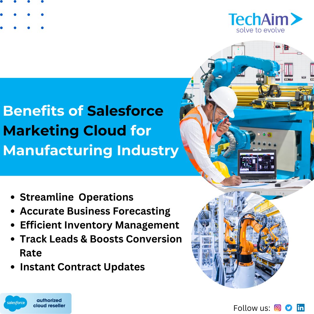 Transforming Manufacturing Marketing: Boost Efficiency, Forecast with Precision, and Drive Conversions with Salesforce Marketing Cloud. 

Visit Us : techaim.in

#ManufacturingIndustry #MarketingCloud #Salesforce #TechAim #salesforcepartner #SalesforceOhana #CRM