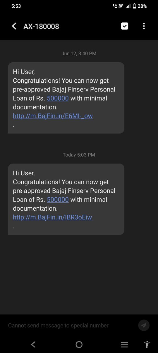 Getting at least 1 sms everyday

When did I subscribe to you Mr. @sanjivrbajaj 

I will never take a loan from you

Don't worry I wont come back to you asking for loan after you stop this

Kindly put my number in DND 

@Bajaj_Finserv @sanjivrbajaj 
#BajajFinserv