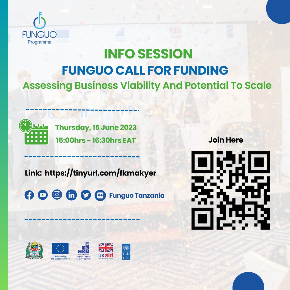 The countdown to the application deadline for FUNGUO's Second Call for Funding is on! 

So! Make sure you join us this week for another informative Info Session on Business Viability &amp; Potential to Scale.

Register here: tinyurl.com/fkmakyer

#Innovation #Investment #Impact