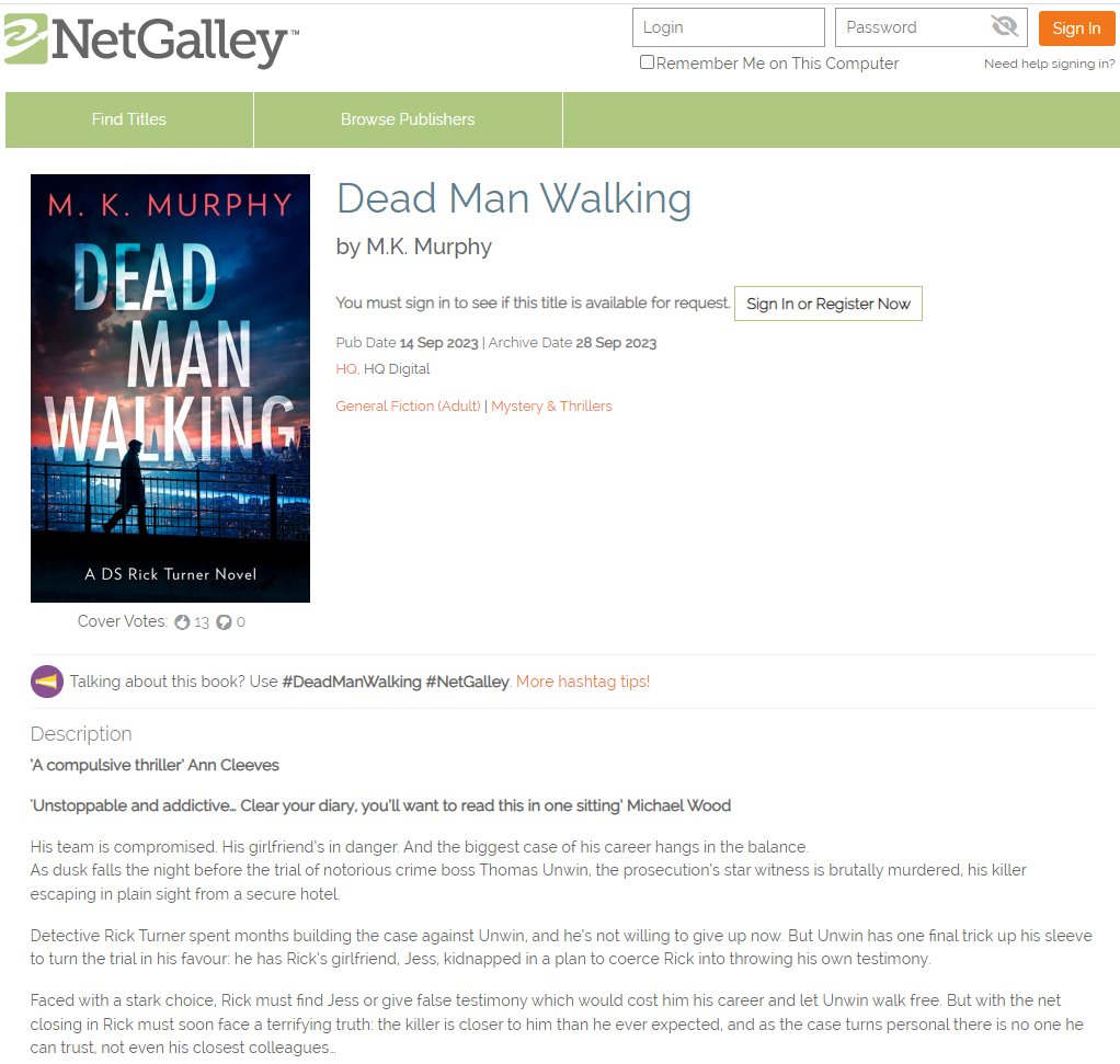 DEAD MAN WALKING, my new thriller, is available NOW on NetGalley. I understand that ARCs are limited, so don't delay!

#thrillerreads #thrillerwriter #deadmanwalking #autumnreads #PickUpAPageTurner

netgalley.co.uk/catalog/book/2…
