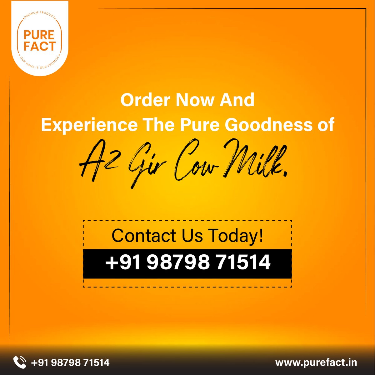 Unleash the PurePower of A2 Gir Cow Milk! Say goodbye to grocery store runs and relish the convenience of FREE home delivery. Order now!

Call or Whatsapp +91 98798 71514

#PureFact #A2milk #gircowA2milk #strength #health #glassbottles #freedelivery #farmfresh #pure #raw