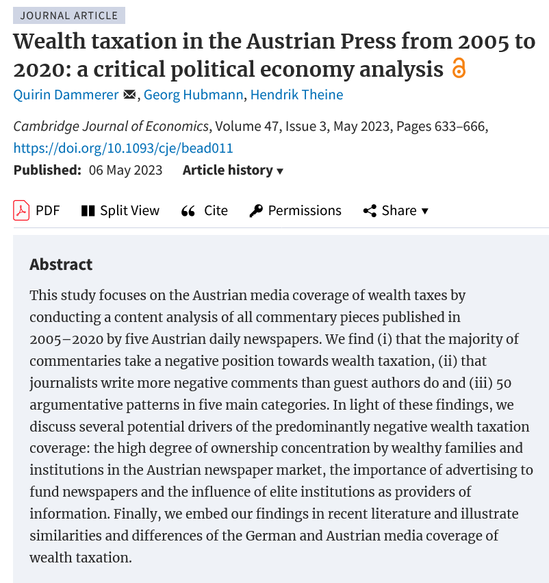 Finally out📢📢 our analysis of commentary pieces on wealth taxes published in 2005–2020 by five Austrian daily newspapers

academic.oup.com/cje/article/47…