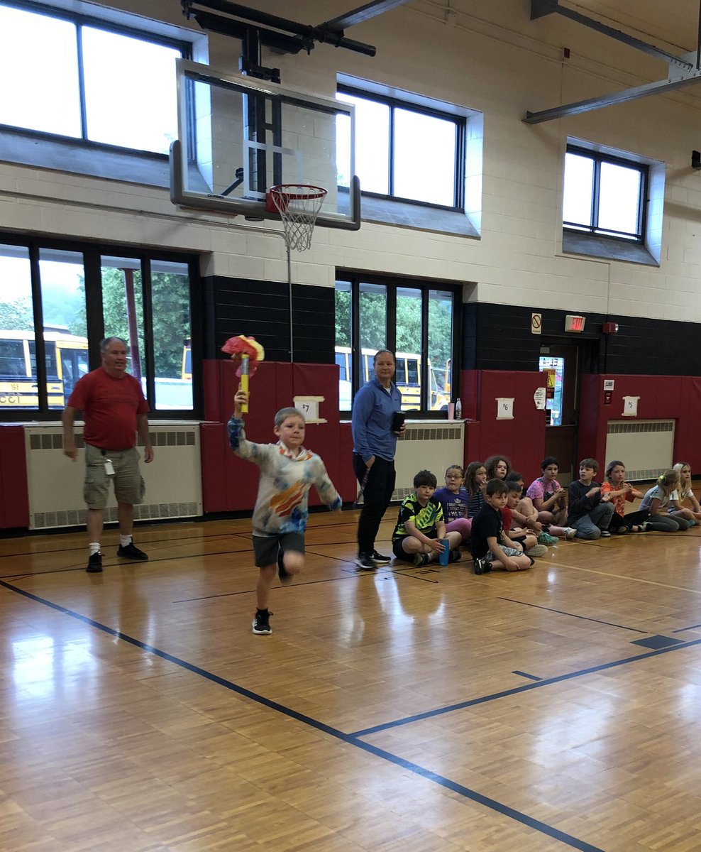 EBHSchool's tweet photo. #ebhschool. 4th grade Olympics are happening now!   Moved inside but still a great time.  Torch bearers got things started https://t.co/XFMMyoRaml