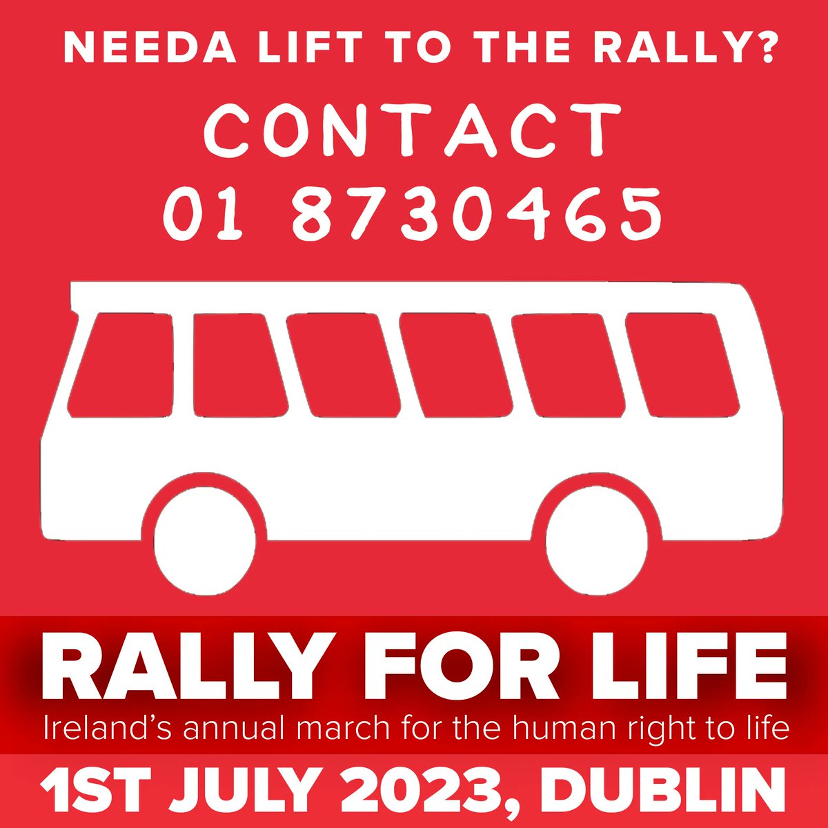 NEED A LIFT TO THE RALLY FOR LIFE?

Buses have been arranged to take people to the Rally for Life, so if you are looking to attend the Rally, please don't hesistate to get in touch. Contact us by emailing info@thelifeinstitute.net or call 01 8730465.

#RallyforLife #WhyWeMarch