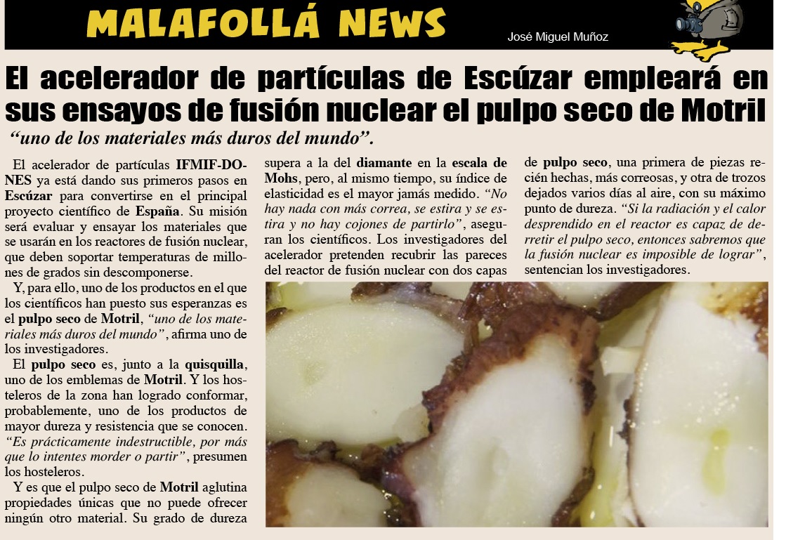 IFMIF_DONES's tweet photo. ๐ What if the octopus from #Motril was the most suitable material to test in our particle accelerator because of its hardness? The humorous publication @Batracio1994 asks this question.
#WednesdayHumour https://t.co/xol6cUjvqN