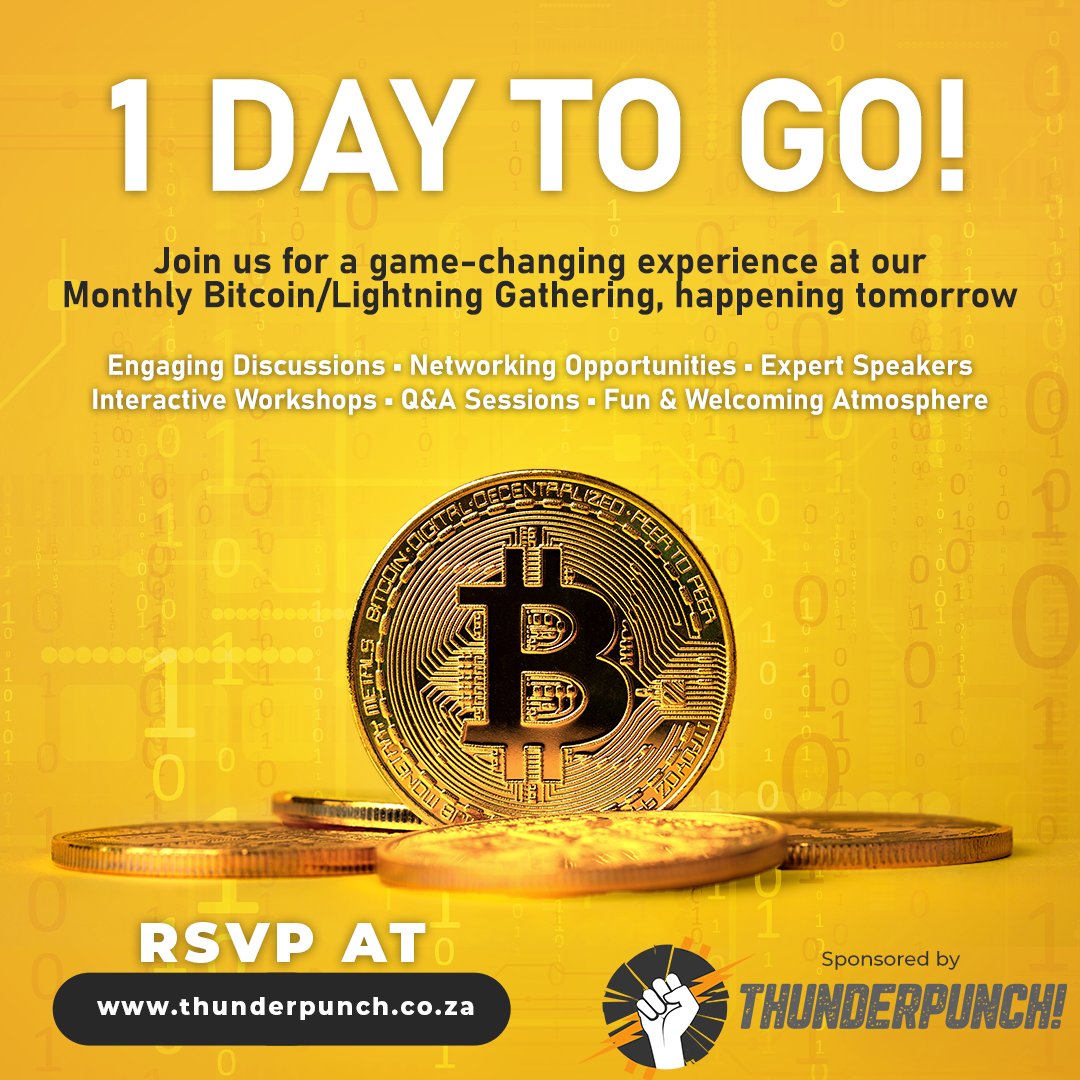ThunderpunchSA's tweet photo. ๐ Tomorrow is the day!
๐
16th June
๐ 18:30
๐ข Dainfern Golf Estate Country Club
๐ Johannesburg, South Africa
Secure your spot now at https://t.co/d7J3nmyqyZ
#BitcoinEvent #BitcoinJohannesburg #Bitcoin #BitcoinExperts #BitcoinWorkshop #BitcoinQandA #BitcoinEducation https://t.co/BcJEwJIICz