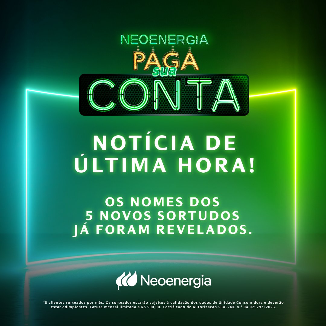 neoenergiaba's tweet image. [1] Será que um dos ganhadores do 4º sorteio é você? 🍀 #NPSC

Crislaynne de Almeida Matao, nº da sorte: 75688
Sérgio M. S. do Monte, nº da sorte: 75690
Paula A. Moreira, nº da sorte: 75793​
Marcia Maria C. da Silva, nº da sorte: 75794
Valdeci da Silva, nº da sorte: 75795