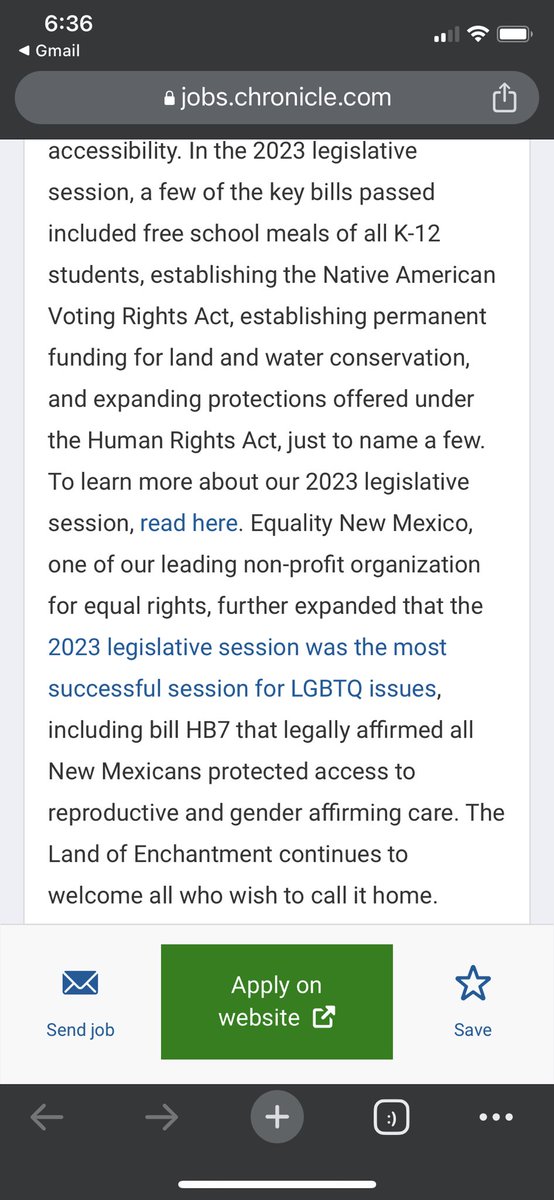 So happy to see that bills led by @equalitynm @PPRockyMountain @BoldFutures @ACLU @OLENewMexico @civicpolicy @NativeVoters & others are key pieces of legislation, posted in @UNM job descriptions, to recruit & retain the best candidates in our state! #jobcreation #nmleg #nmpol