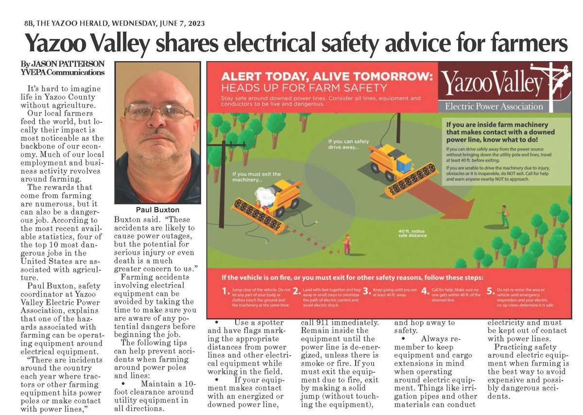 Thanks to The Yazoo Herald for publishing this article focused on electrical safety on farms.