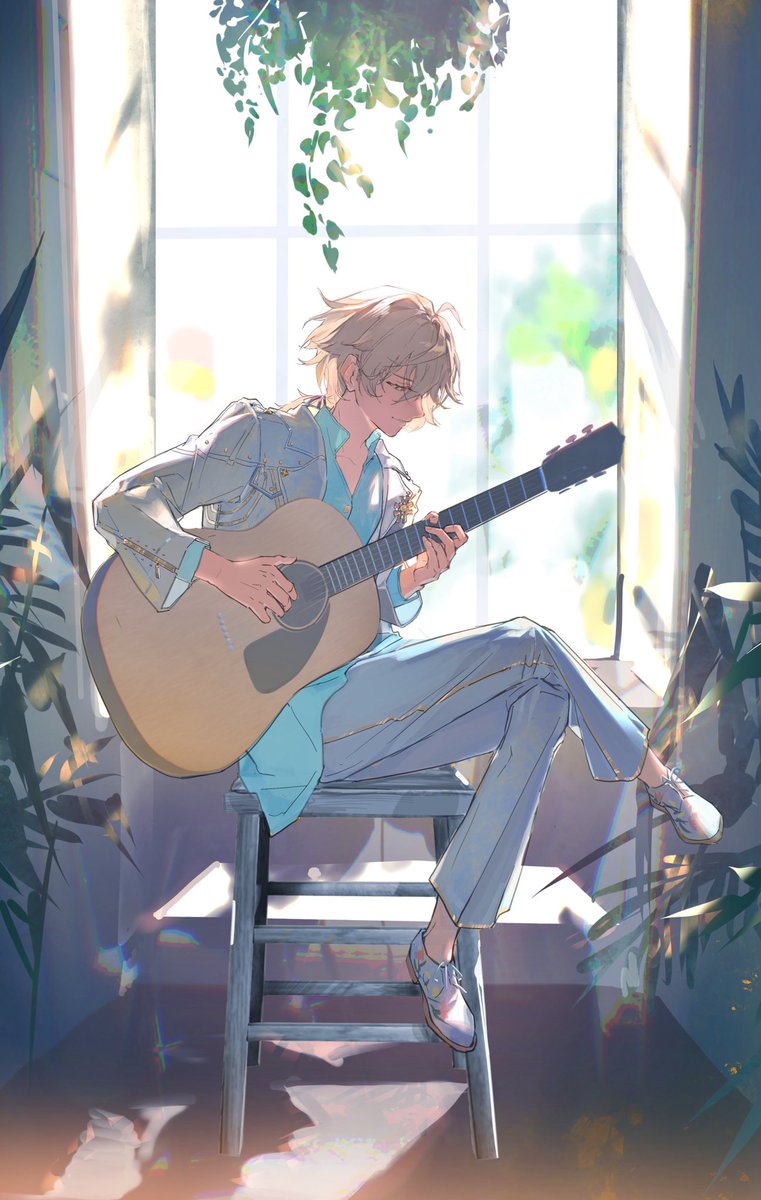 1boy instrument male focus playing instrument sitting music solo  illustration images