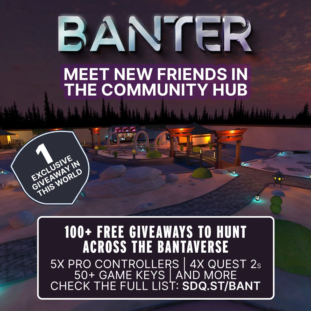 Attention Banter VR explorers!  ✨ Time to jump into the SQ Community Hub and discover the FREE giveaway in this social hub  🤼

Don't miss out on the 100+ giveaways happening throughout our app!  Let's find those [CLICK ME]'s 🌟

#BanterVR #SideQuest #FreeGiveaways