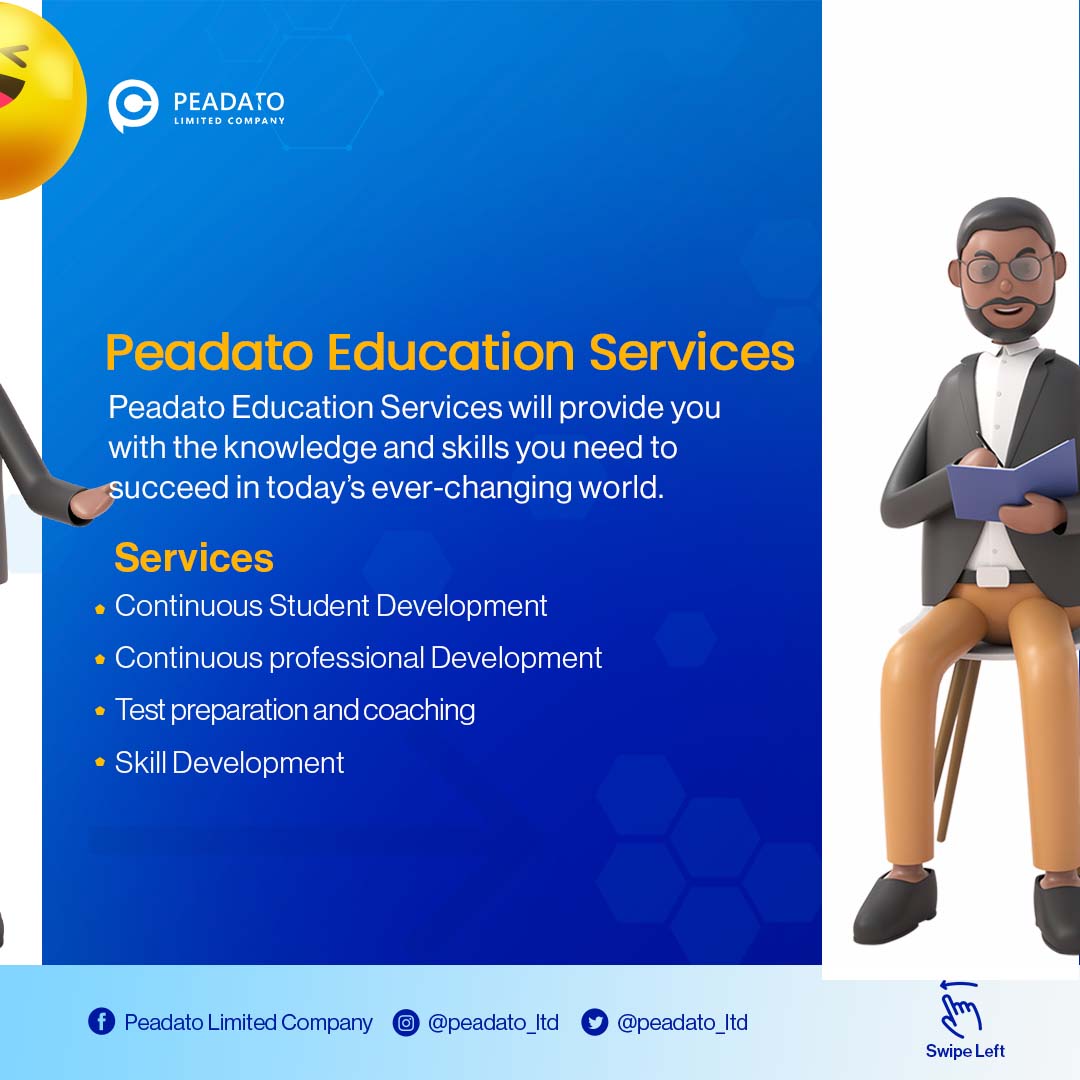 #business #businessowner #informationtechnology       #education  #EducationJobs  #research #ResearchWriting #businessdevelopment #company #peadato #Training #Services Welcome to Peadato Limited Company. We offer IT, Research, Consulting, education and Training Services.