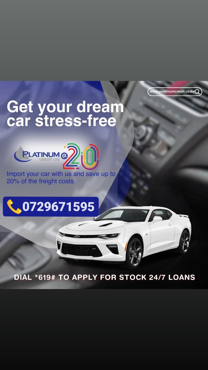 Get your dream car stress-free with our direct import from your seller to Kenya. 
What's more, you stand to save up to 20% of the freight costs. Contact me 
#PlatinumAt20 #PlatinumCares