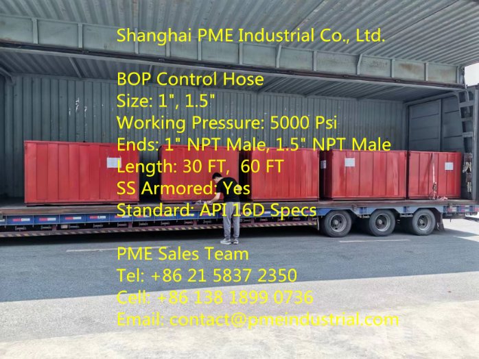 BOP Control Hose
Size: 1', 1.5'
Working Pressure: 5000 Psi
Ends: 1' NPT Male, 1.5' NPT Male
Length: 30 FT, 60 FT
SS Armored: Yes
Standard: API 16D Specs
pmeindustrial.com/index.php/news…

#bophose #api16dhose #bopcontrolhose #oilhose #hydraulichose