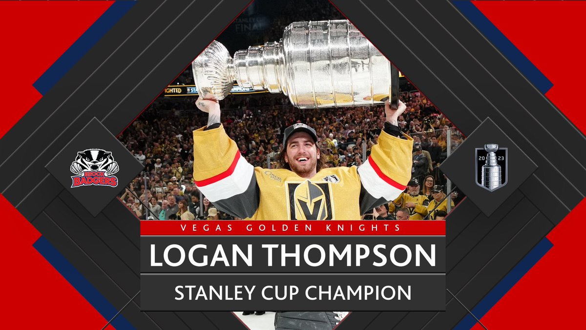 BrockMensHockey's tweet photo. Four years ago Logan Thompson was a Brock student and goaltender for the Badgers men’s hockey team… Today he is a Stanley Cup champion with the Vegas Golden Knights! Congrats LT! 🏆 https://t.co/b6ERumzX7J