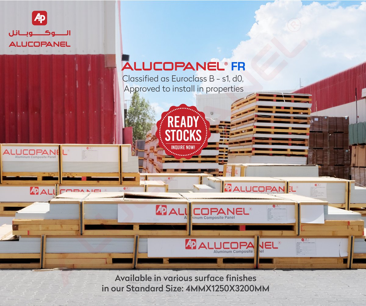 AlucopanelINT's tweet image. Alucopanel® is maintaining stocks of certified fire-retardant Aluminum composite panels in Alucopanel® FR. We can supply your projects immediately with high-quality Alucopanel® material.

#aluminumcompositepanel #ALUCOPANEL® #firesafety #wallcladding #construction #cladding #acp