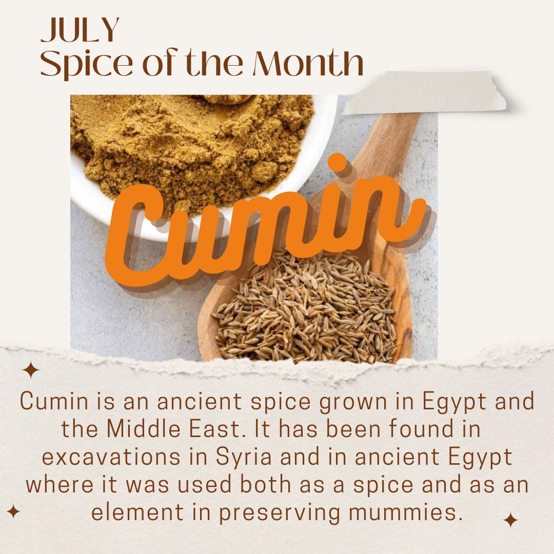 waylibrary's tweet image. Hailing from Egypt and the Middle East, July's Spice of the Month is Cumin!

Starting today, you can register to reserve your spice packet, recipe, and fascinating information about the history and uses of this ancient spice! Registration below:

waylibrary.libcal.com/event/9726393