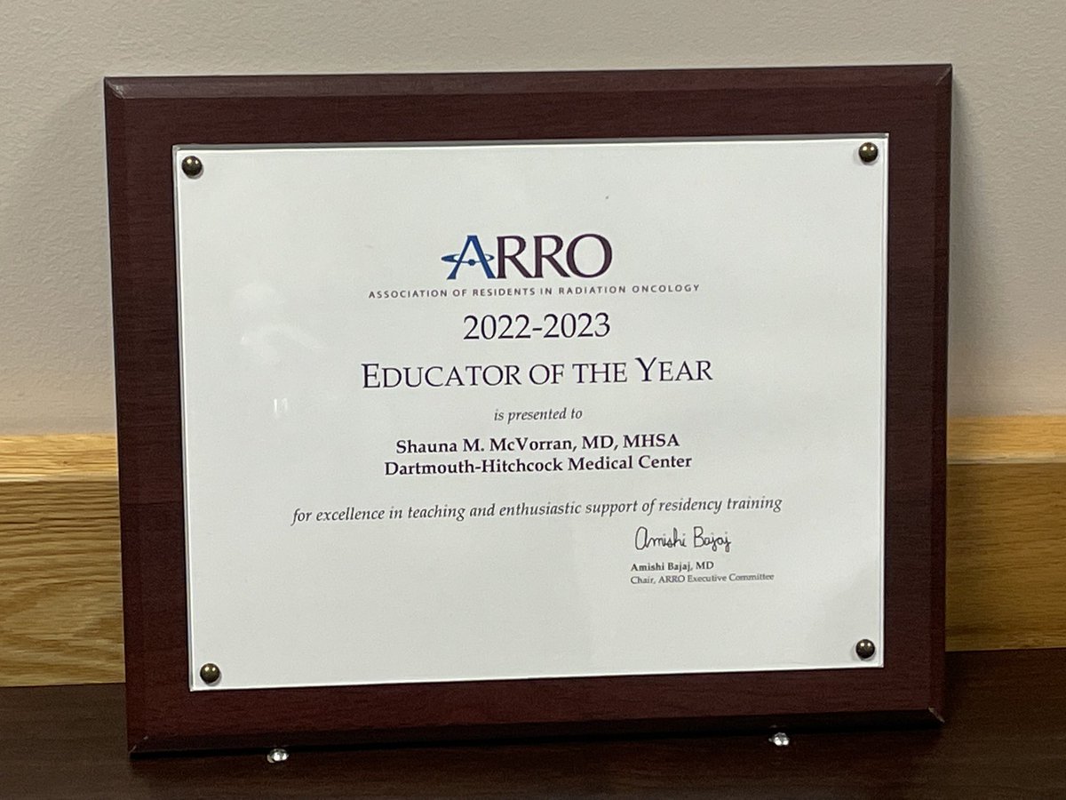 We are thrilled to announce that Dr. Shauna McVorran has been awarded an ARRO Educator of the Year Award for excellence in teaching and enthusiastic support of residency training! Join us in congratulating her for this well deserved recognition! #dartmouthradonc @ARRO_org