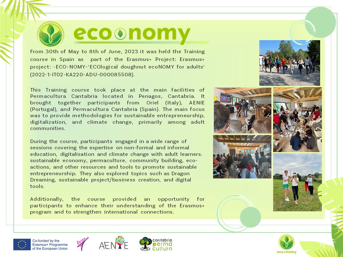 PermaculturaCan's tweet photo. From 30th of May to 8th of June, 2023, the Training Course was held as part of the Erasmus+ project: 🌿"ECO-NOMY  (2022-1-IT02-KA220-ADU-000085508)"🌿, which took place in Penagos, Cantabria, Spain. 📍
#erasmusplus #euandme #economy #erasmusplusadults #erasmusplusprojects https://t.co/embqgLgJuX