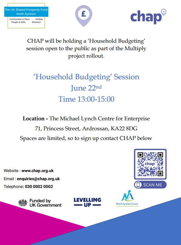 Spaces are limited! Book your space now to avoid missing out!
#UKSPF #multiply #levellingup #LevellingUpFund #northayrshire #Budgeting #CostOfLivingCrisis