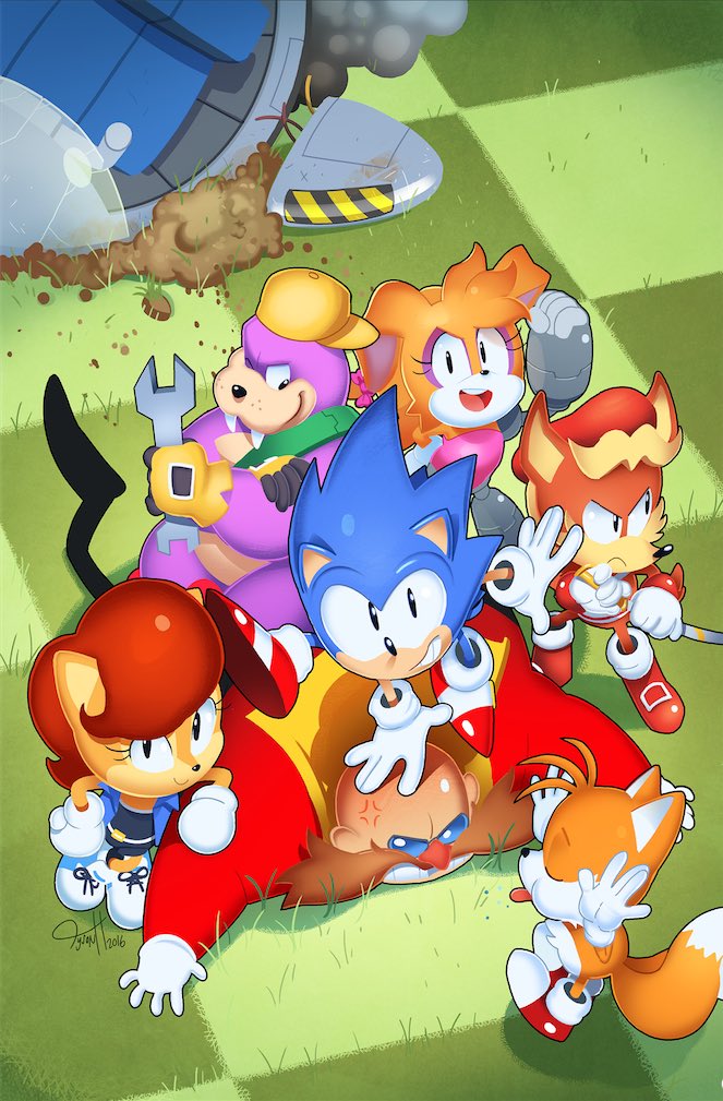 Because Twitter decided to butcher the quality, here’s the full art by regular Sonic artist Tyson Hesse!